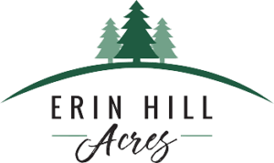 LOGO Logo with three trees above curved line, text 'Erin Hill Acres' below.