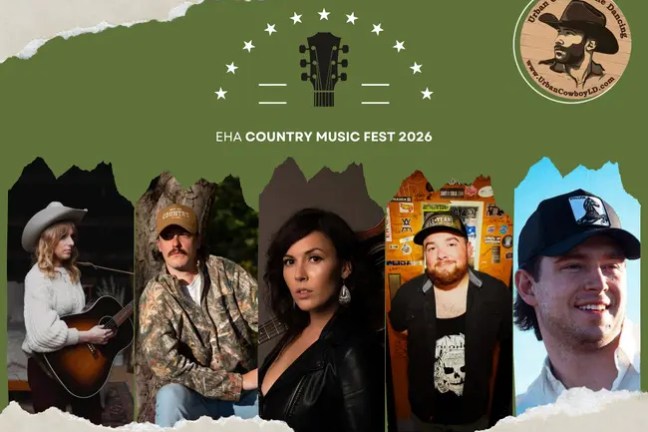 EHA Country Music Fest 2026 poster with five musicians and a guitar logo.